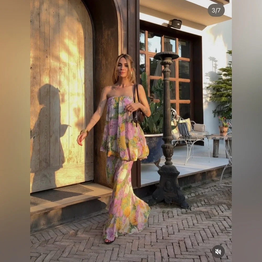 Zara Floral Strapless Maxi Dress Wedding summer evening bodycon - Picture 5 of 16